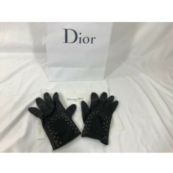 Christian Dior Womens Gloves Black Leather Cotton - Picture 10 of 12